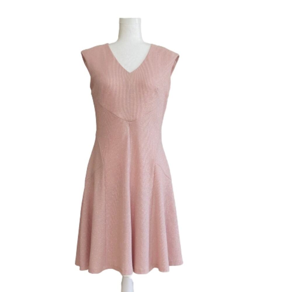 Roz & Ali Dress Blush Pink Shimmer V-Neck Sleeveless Fit Flare Dressy Size 4 NEW